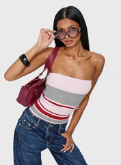 In The Mirror Strapless Top Pink Stripe