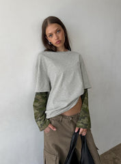 Ryann Long Sleeve Layered Top Grey / Camo