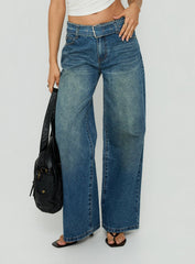 Charlotta Low Rise Super Baggy Jeans Mid Blue