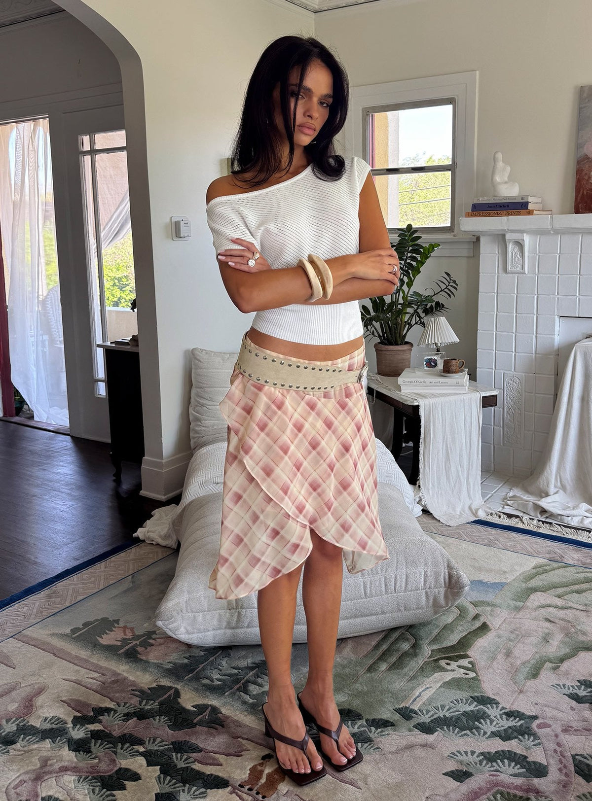 Natana Asymmetrical Midi Skirt Multi Check