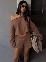 Retreat Raw Edge Off Shoulder Jumper Cocoa