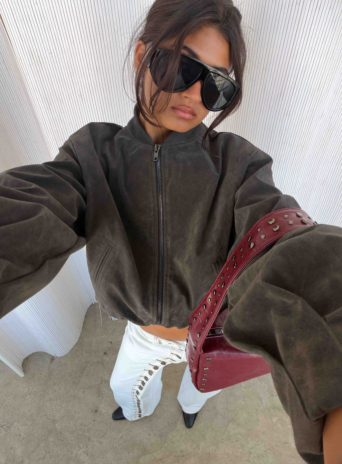 Mastery Faux Suede Bomber Jacket Charcoal