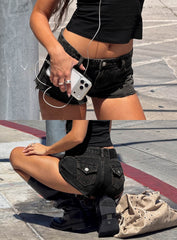 Milania Ultra Low Rise Mini Denim Shorts Vintage Black