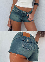 Milania Ultra Low Rise Mini Denim Shorts Vintage Dirty Blue