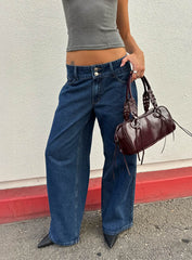 Ramos Low Rise Double Button Wide Leg Jeans Dark Indigo