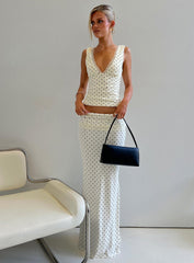 Zespri Jersey Maxi Skirt Cream Polka Dot