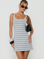 Storyteller A Line Jersey Mini Dress Blue / Yellow Stripe