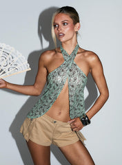 Ruwiko Cross Front Top Teal Paisley