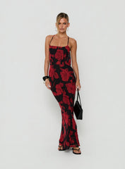 Bishopp Tie Back Maxi Dress Red Floral