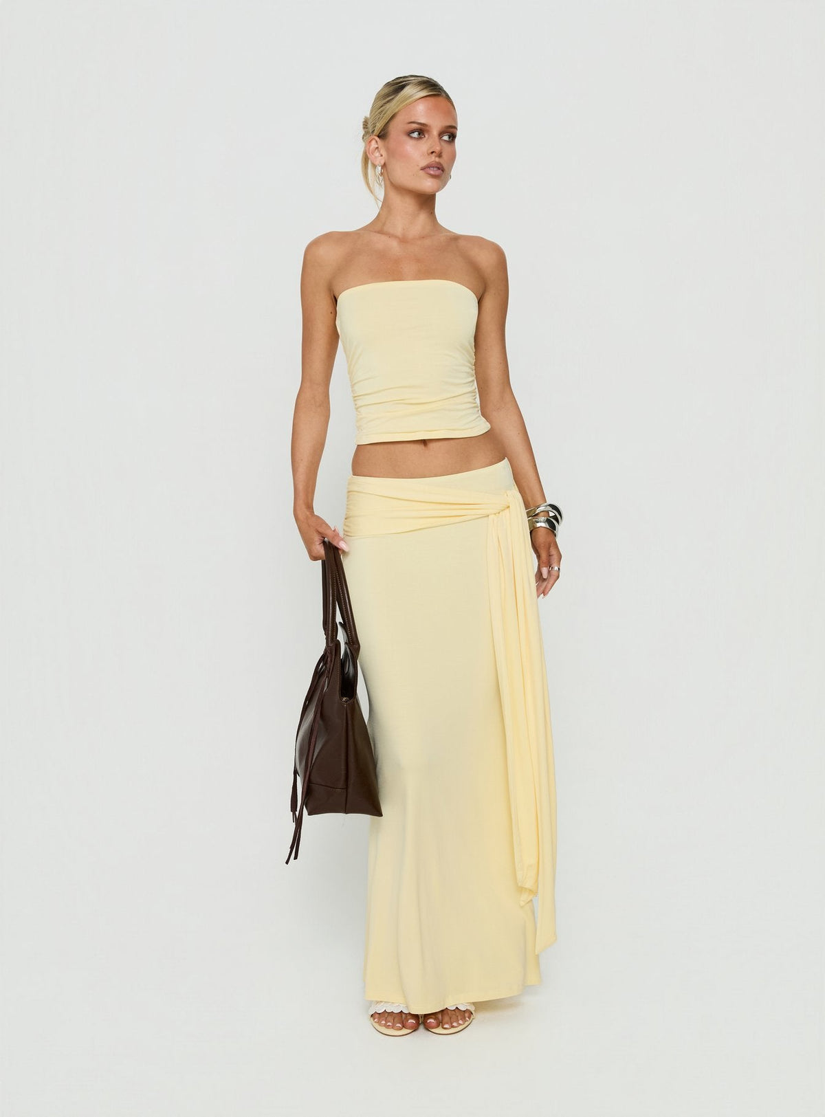 Aymee Tie Detail Maxi Skirt Yellow