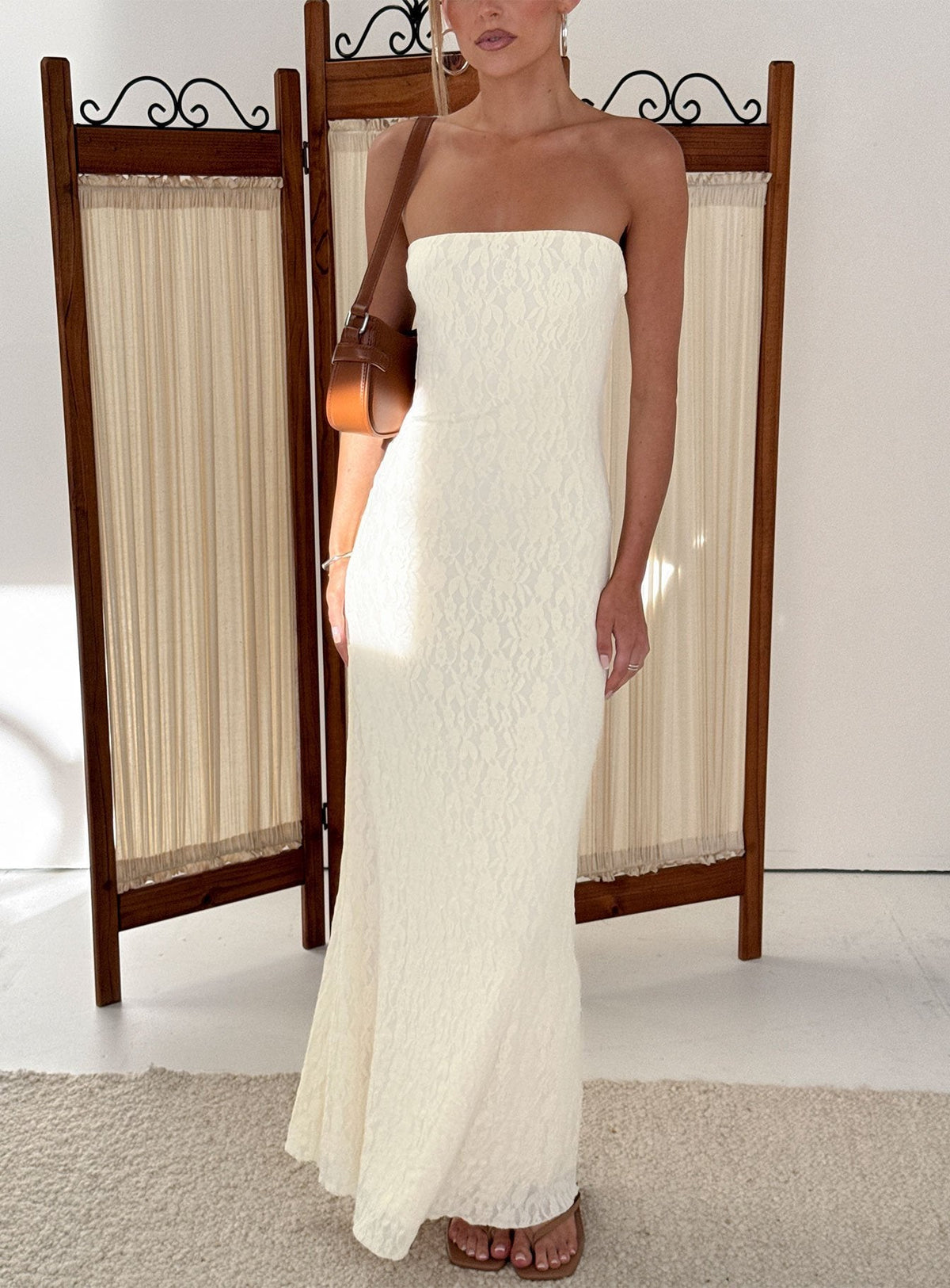Annarosa Strapless Lace Maxi Dress Cream