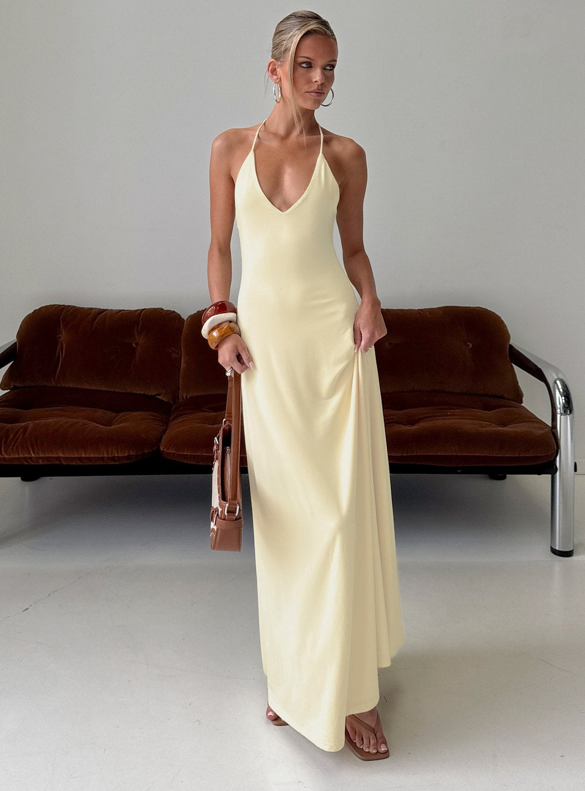 Palmas Halter Maxi Dress Butter Yellow