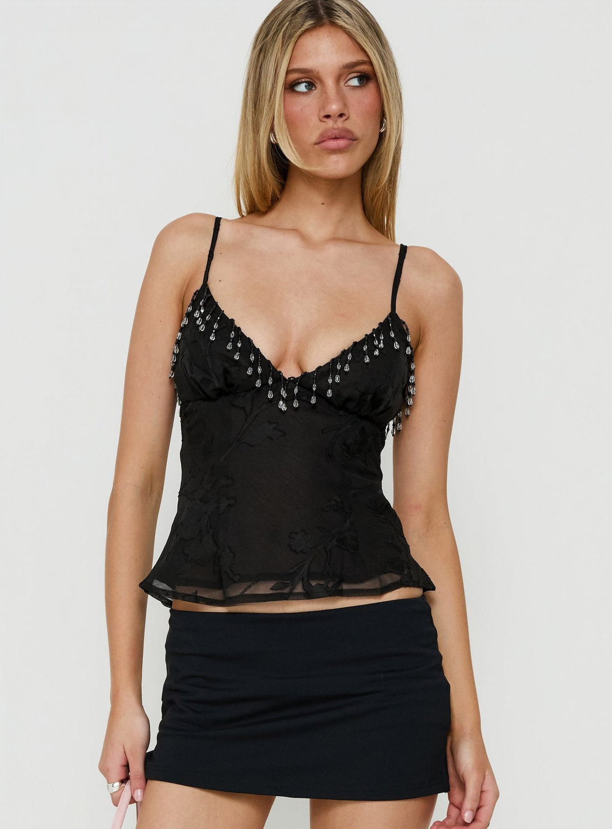 Roselea Beaded Cami Top Black