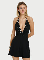 Junette Halter Button Mini Dress Black