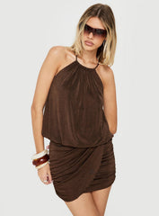 Somilla Ruched Halter Mini Dress Chocolate