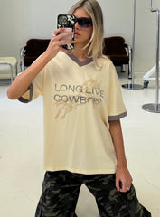 Long Live Cowboys V Neck Tee Butter