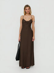 Odalia Tie Detail Maxi Dress Chocolate