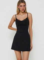 Spring To Summer Lace Trim Mini Dress Black