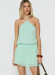 Dopamine Drapey Arrowneck Romper Mint