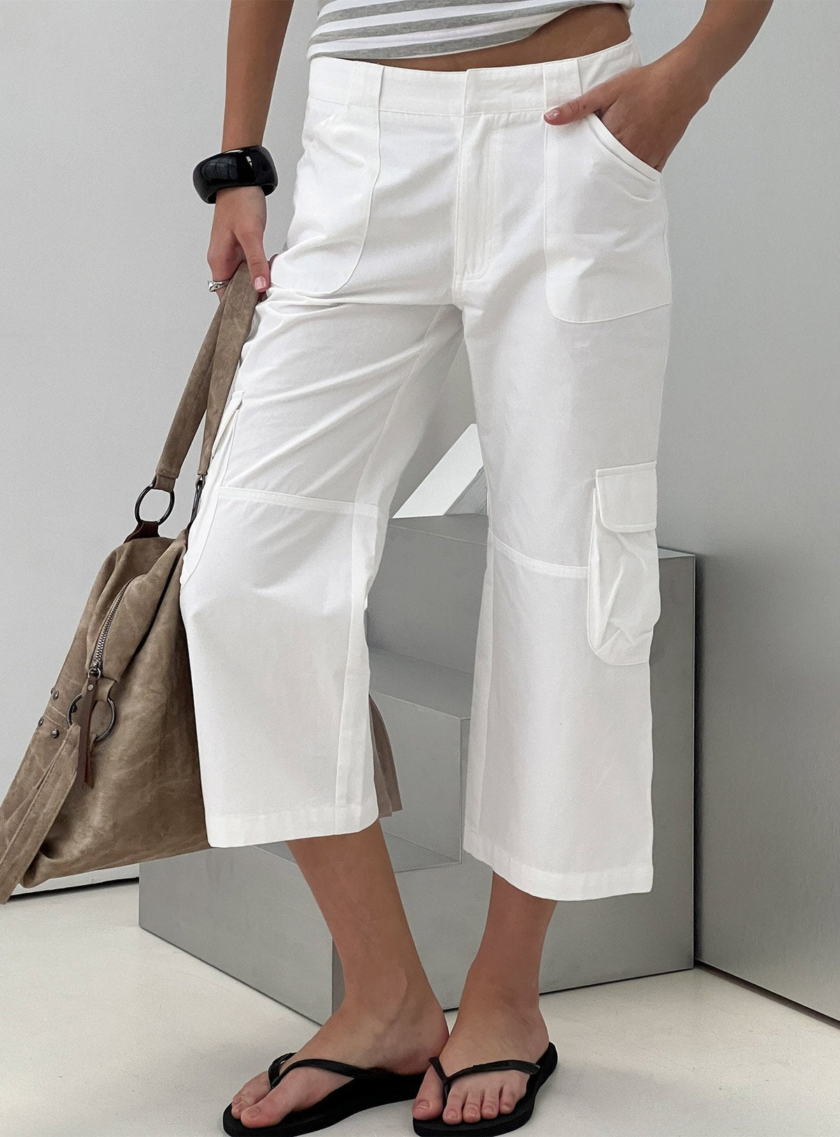 Indee Cropped Cargo Pants White
