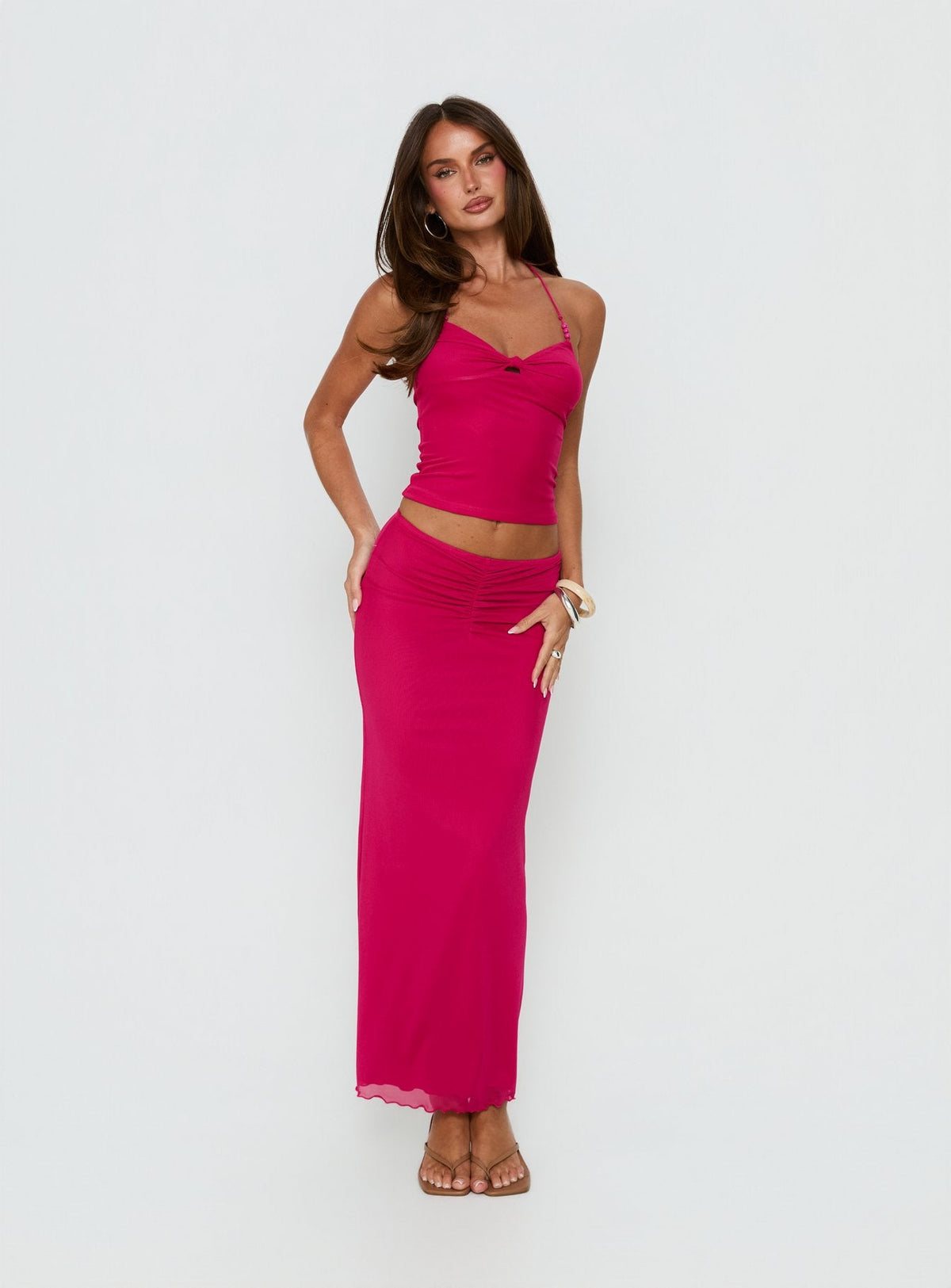 Jailon Ruched Maxi Skirt Guava