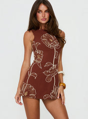 Wander And Drift Boatneck Romper Brown Floral