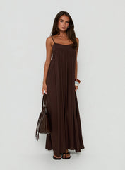 Wildah Linen Smock Maxi Dress Brown