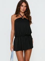 Roksy Tie Neck Drapey Romper Black