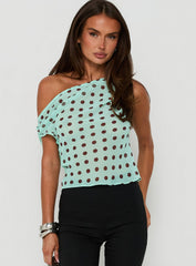 Lunnah Off Shoulder Top Aqua Polka Dot