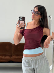 Klaretta Off Shoulder Draped Layered Top Burgundy / Blue