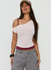 Klaretta Off Shoulder Draped Layered Top Pink / Burgundy