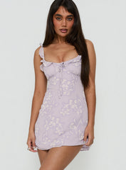 Dewdrops Chiffon Frill Mini Dress Lilac Floral