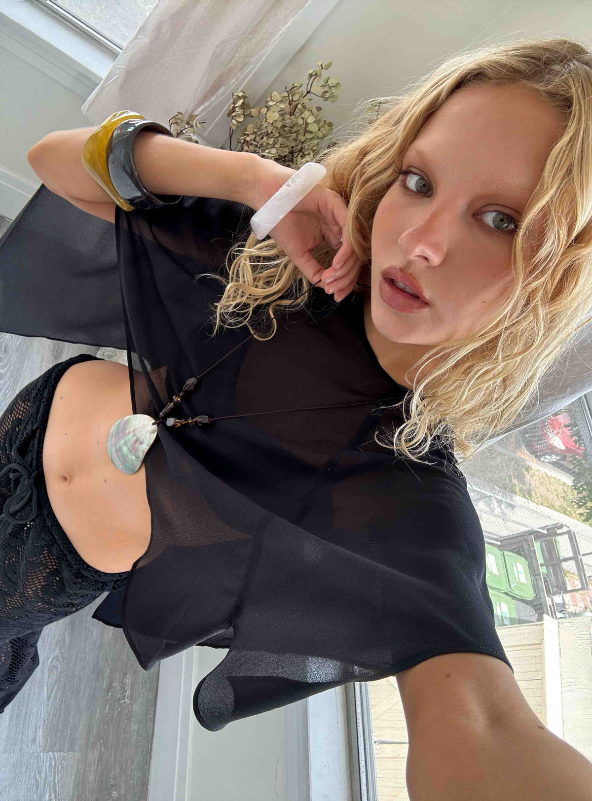 Mairelle Sheer Poncho Black