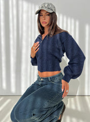Kieley Zip Through Knit Hoodie Navy