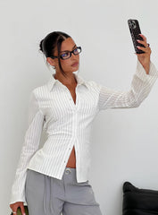 Eryx Tie Back Button Up Top White Pinstripe