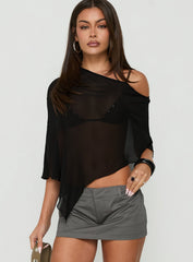 Memento Sheer One Shoulder Top Black