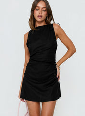 Veara Linen Low Back Tie Detail Romper Black