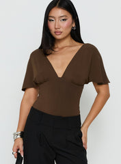 Yevenna Batwing Plunge Bodysuit Chocolate