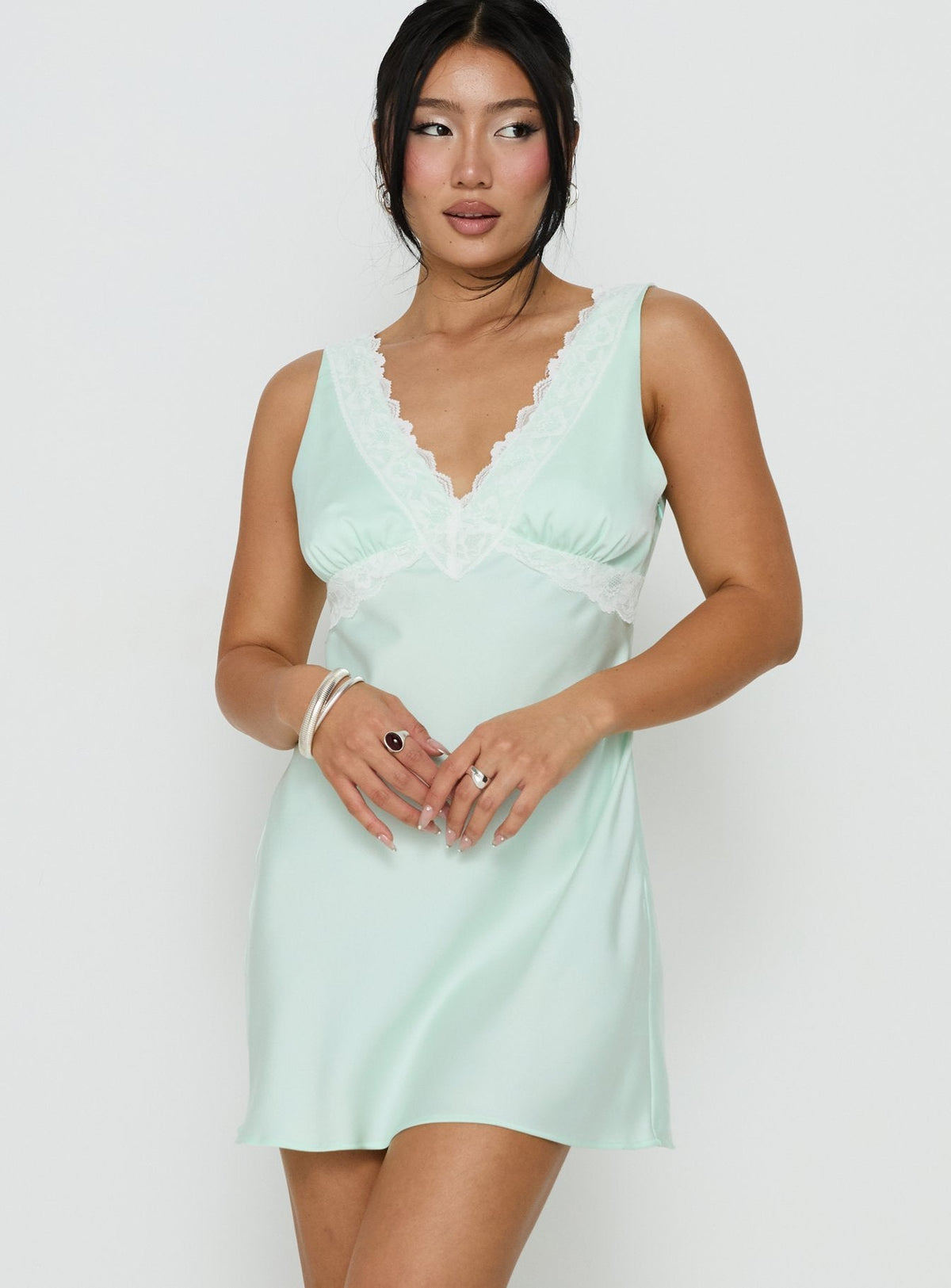 Laurelia Lace V Neck Mini Dress Jelly Mint