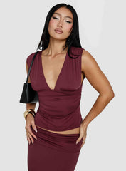 Liorah Thick Strap Plunge Neck Top Red