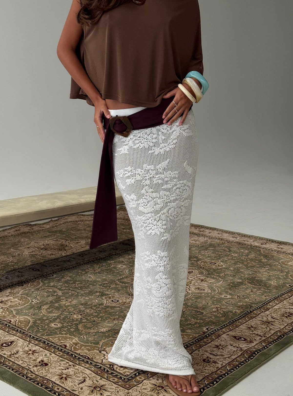 Opresia Crochet Maxi Skirt White