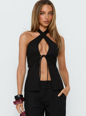 Sensational Cross Front Tie Detail Top Black