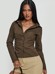 Held My Hand Long Sleeve Top Brown Stripe