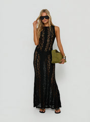 Laurenza Sheer Lace Maxi Dress Black