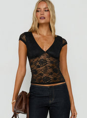 Zandie Textured V Neck Short Sleeve Top Black