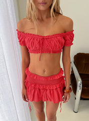 Corabel Off Shoulder Micro Crop Top Red