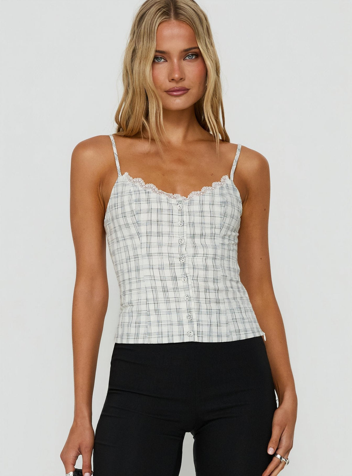 Dalanie Tie Strap Top White / Black Check