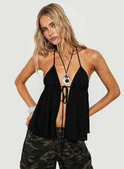 Top Form Tie Front Halter Top Black