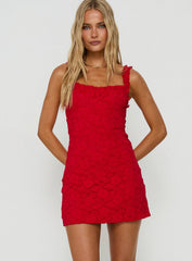 Pure Luck Lace Mini Dress Red