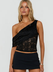 Riinah Draped Lace Off Shoulder Top Black